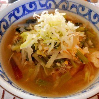 小松菜と干しシイタケの卵とじにゅう麺